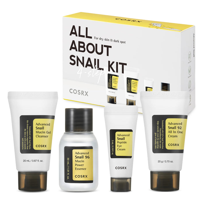COSRX All About Snail Kit – 4-Step Mini Set (20 ml + 30 ml + 5 ml + 20 g)