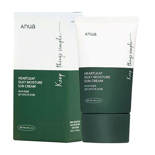 ANUA Heartleaf Silky Moisture Sun Cream SPF 50 PA++++, Korean Sunscreen for Face, Korean Skincare, Korean Makeup Base, Niacinamide, Fragrance Free, Travel Essentials, No White Cast, 50ml /1.69fl.oz