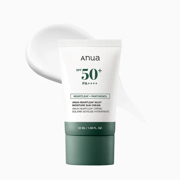 ANUA Heartleaf Silky Moisture Sun Cream SPF 50 PA++++, Korean Sunscreen for Face, Korean Skincare, Korean Makeup Base, Niacinamide, Fragrance Free, Travel Essentials, No White Cast, 50ml /1.69fl.oz