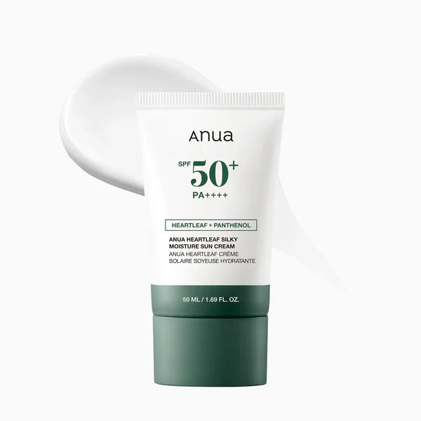 ANUA Heartleaf Silky Moisture Sun Cream SPF 50 PA++++, Korean Sunscreen for Face, Korean Skincare, Korean Makeup Base, Niacinamide, Fragrance Free, Travel Essentials, No White Cast, 50ml /1.69fl.oz