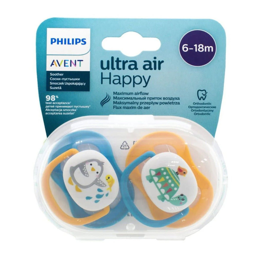 منتج Avent للعناية بالأم والطفل | Avent Ultra Air Animals Pacifier 6-18m – Orange & Blue