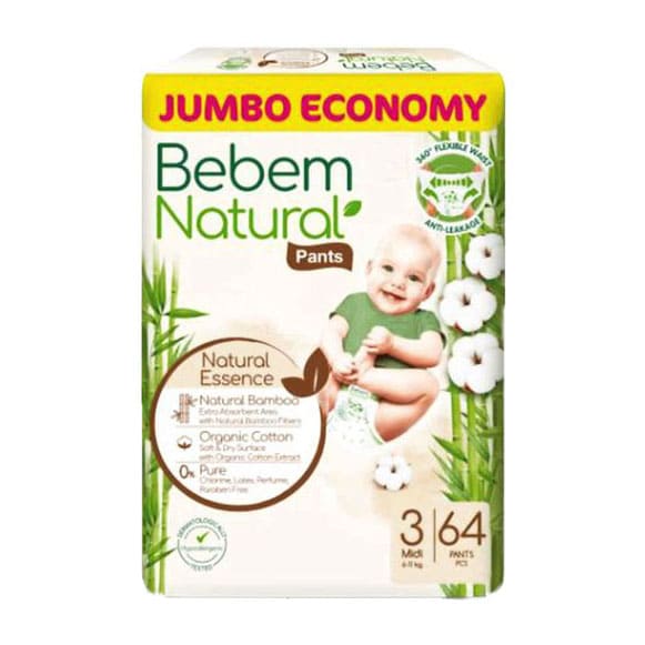 منتج Bebem للعناية بالأم والطفل | Bebem Baby Pants Size (4) 6-11kg Midi Diapers - 64 Count