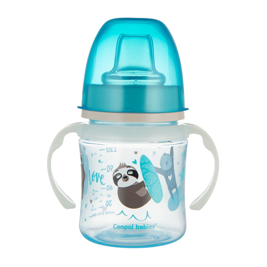 منتج Canpol Babies للعناية بالأم والطفل | Canpol Babies Glowing Handles EasyStart Silicon Training Cup (6m+) - Exotic Animals Blue