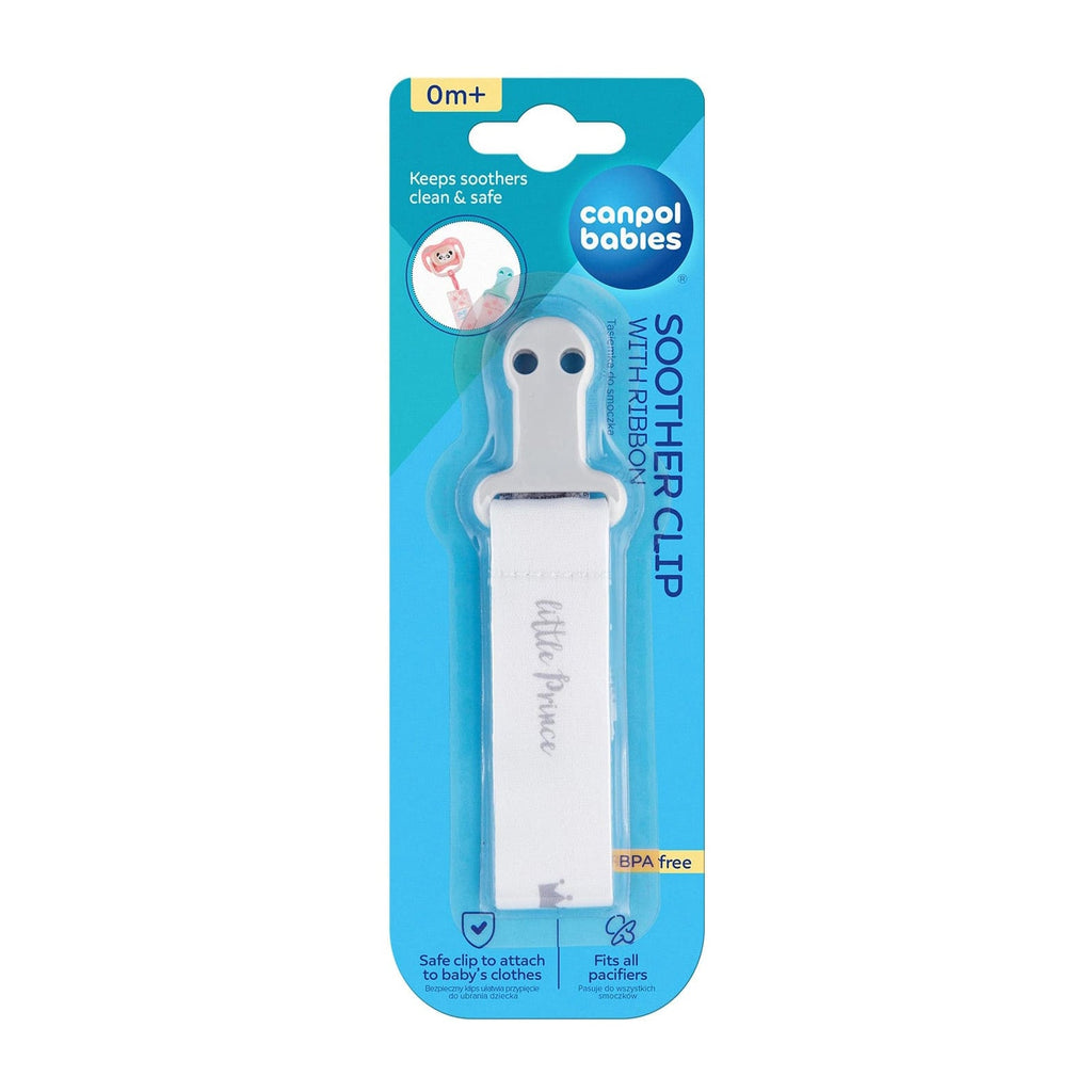 منتج Canpol Babies للعناية بالأم والطفل | Canpol Babies Soother Clip with Ribbon Royal Baby Grey (0m+)