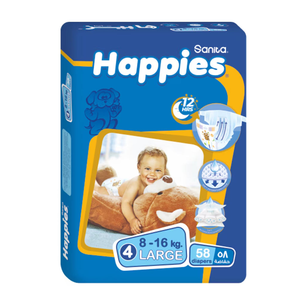 منتج Happies للعناية بالأم والطفل | Happies Large  8-16kg Size 4 Baby Diapers - 58 Diapers