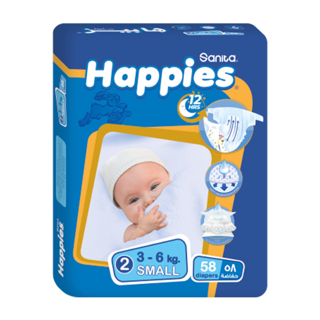 منتج Happies للعناية بالأم والطفل | Happies Small 3-6kg Size 2 Baby Diapers - 58 Diapers