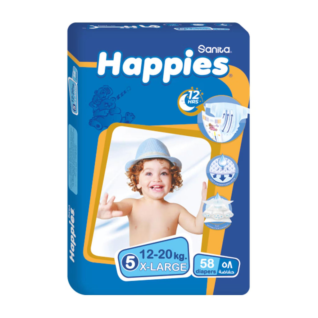 منتج Happies للعناية بالأم والطفل | Happies Xlarge 12-20kg Size 5 Baby Diapers - 58 Diapers