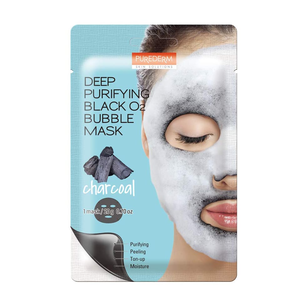 ماسك | Purederm Charcoal Deep Purifying Black O2 Bubble Mask - 20gm
