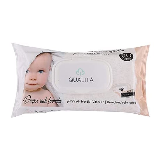 منتج Qualita للعناية بالأم والطفل | Qualita Diaper Rash Formula Baby Wipes - 80 Wipes