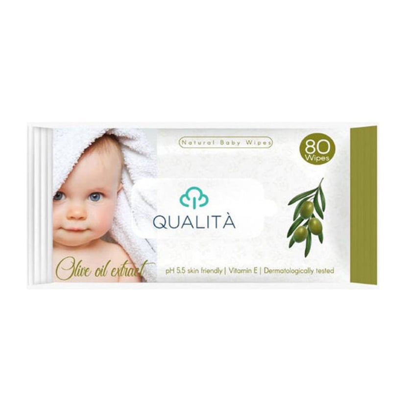 منتج Qualita للعناية بالأم والطفل | Qualita Nature Baby Olive Oil Wipes 80